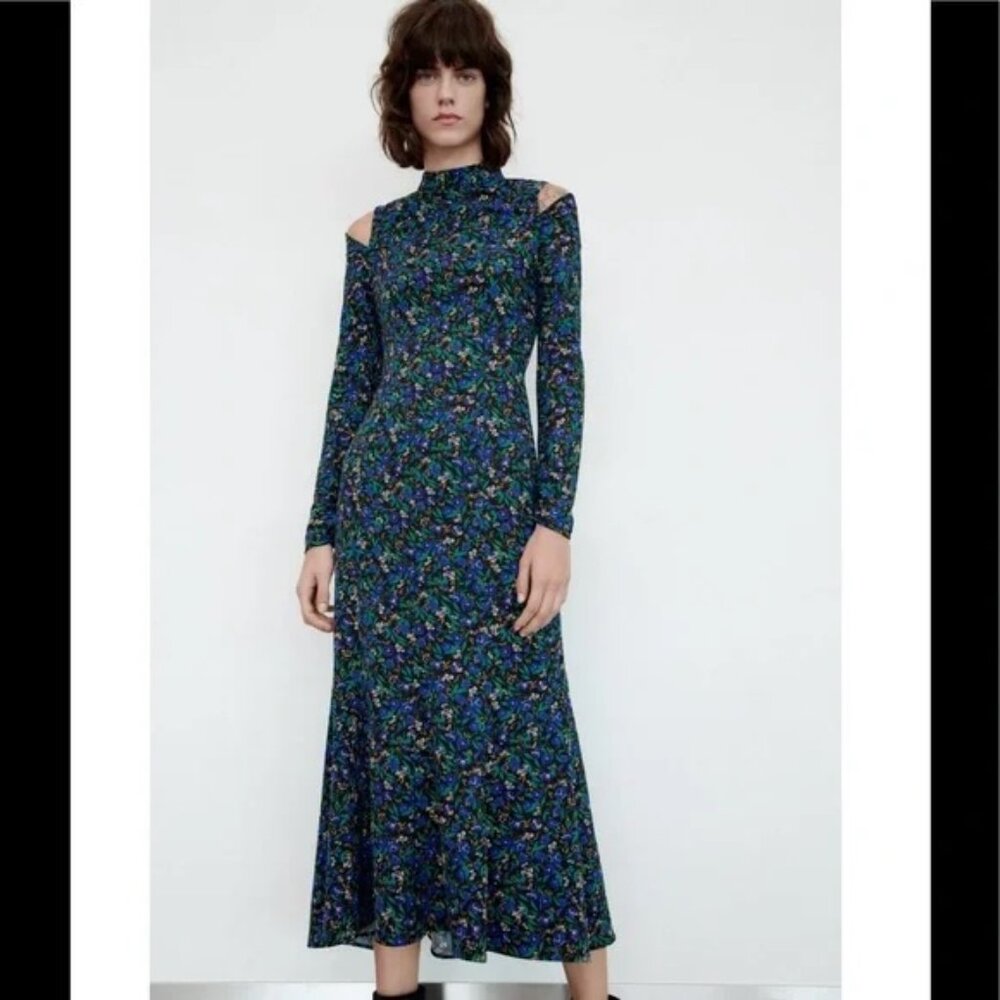 Zara floral cut out maxi dress